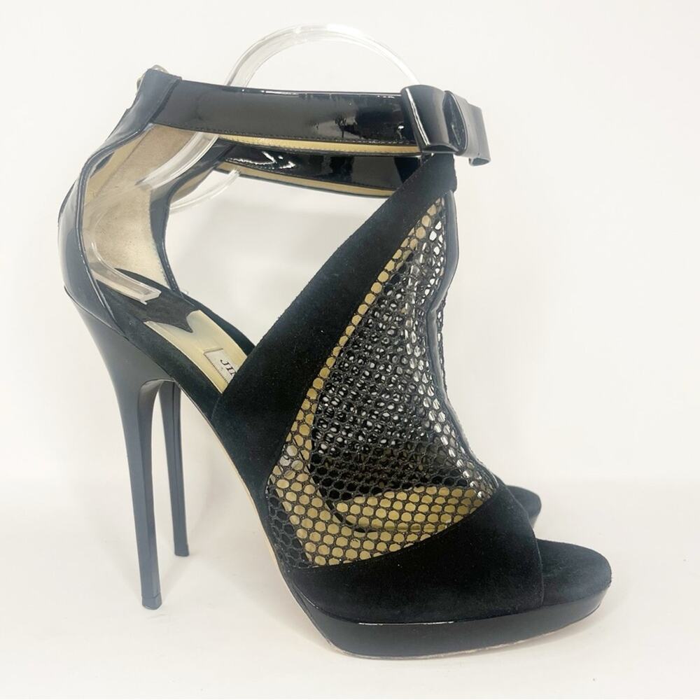 Jimmy Choo Callie Black Mesh Bow Sandals - Picture 2 of 12